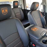 Ram 1500 Classic with new black leather seats and orange contrast stitch and embroidery