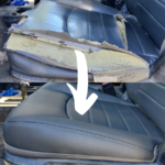 Before & After of a leather and foam seat repair on the drivers seat upholstery